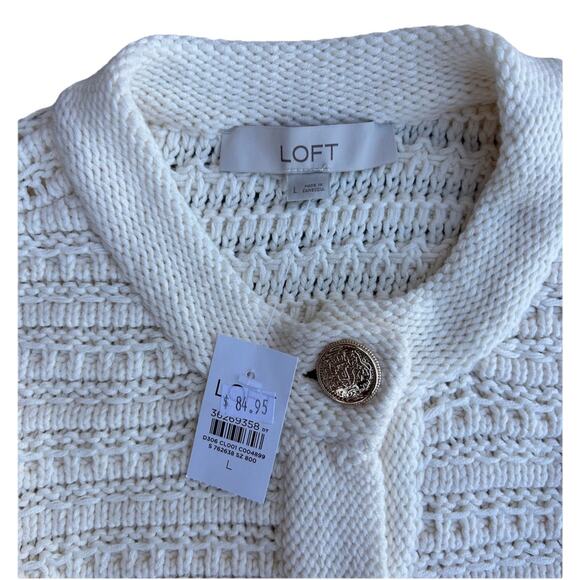 Loft Knit Women’s Cardigan Sweater Cream Size L Button Front New With Tags - Picture 4 of 6